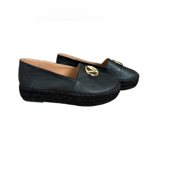 Valentino By Mario Valentino Black Espadrilles with Gold Emblem - Picture 4 of 7